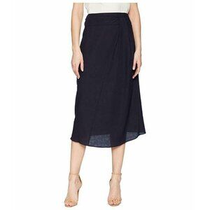 Vince Twist-Front A-Line Midi Cotton Skirt Blue Size 4 Travel Business Casual